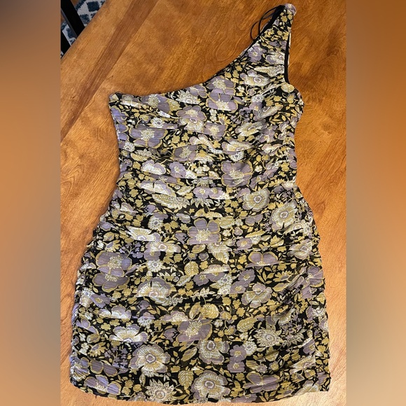 ZARA Floral One Shoulder Rouched Dress Medium - Picture 4 of 8